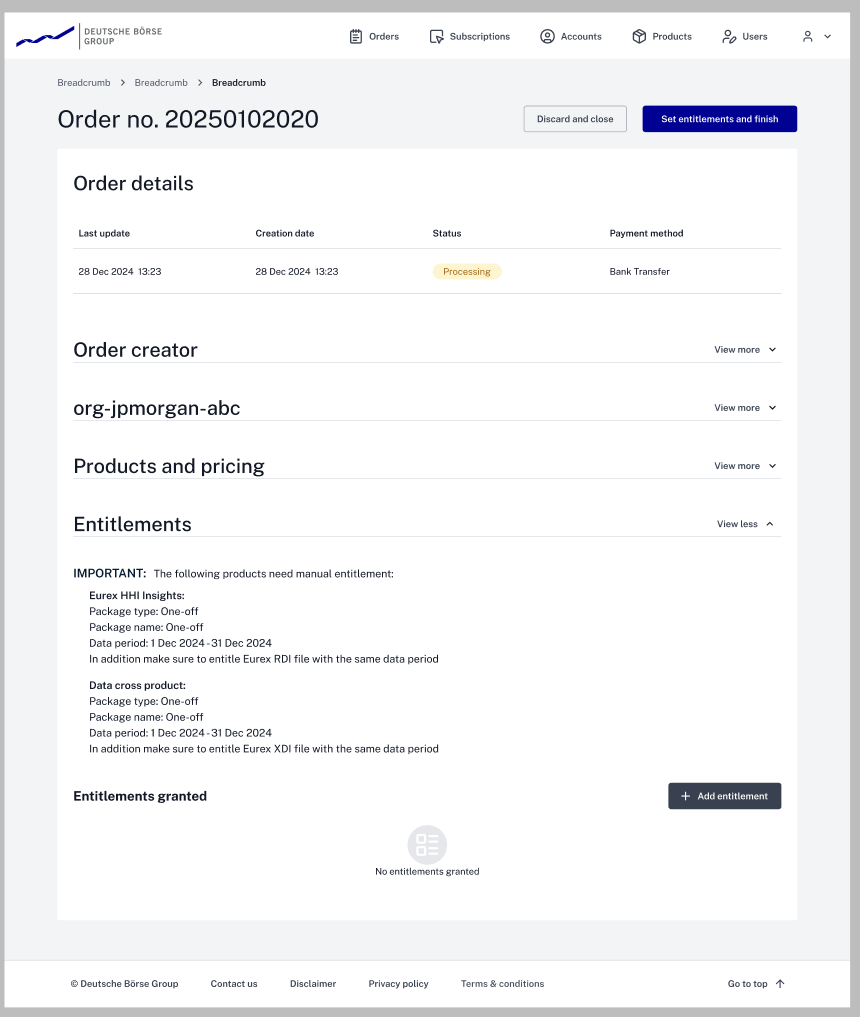 Order manual entitlements - processing no entitlements