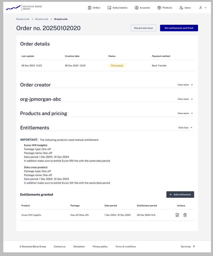 Order manual entitlements - processing entitlements added