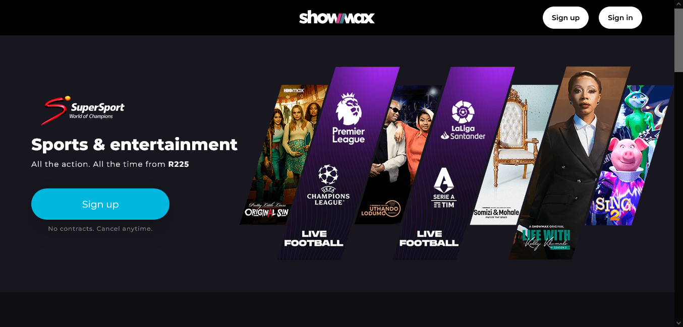 Showmax 1366px desktop view before redesign