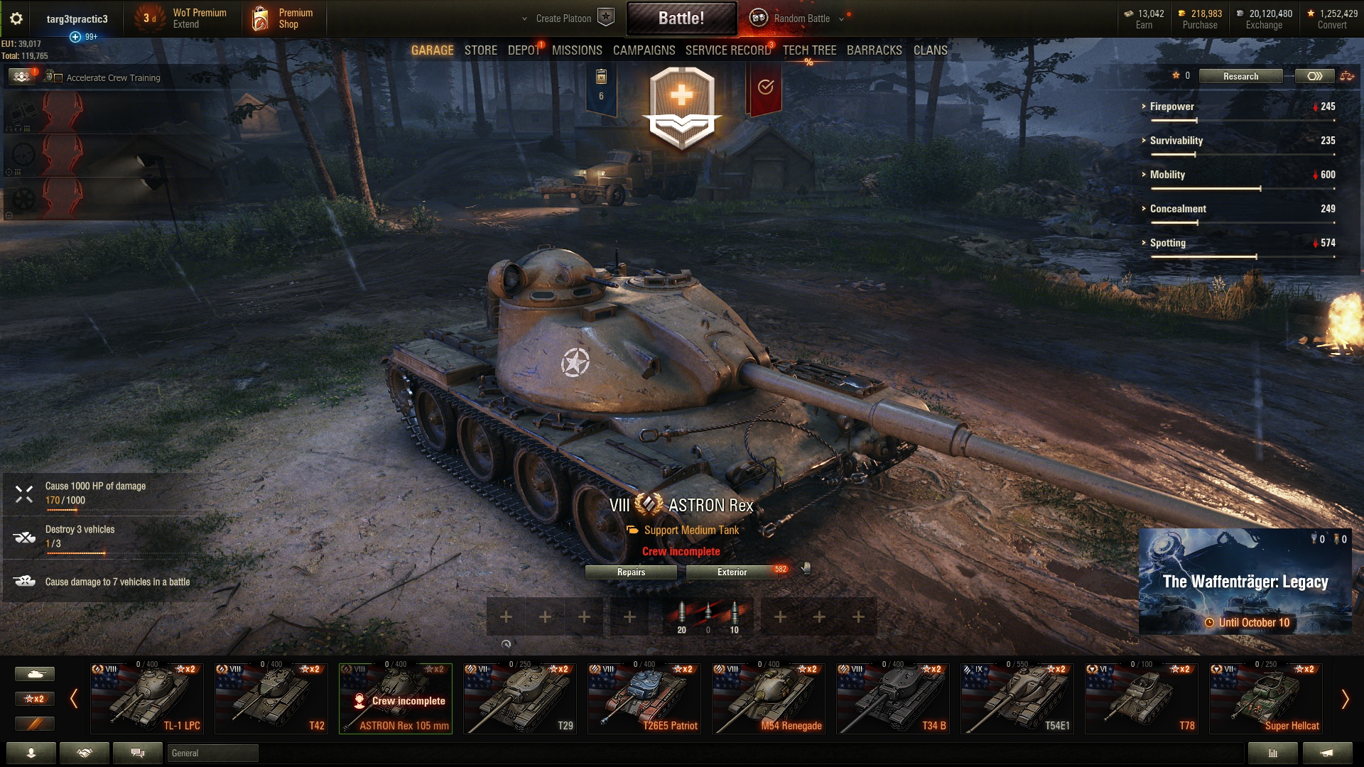 Hangar — bonus mission widget